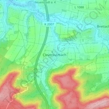 Topografische kaart Cleversulzbach, hoogte, reliëf