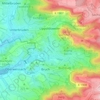 Topografische kaart Hohnweiler, hoogte, reliëf