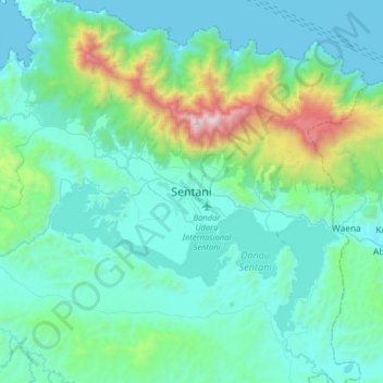 Topografische kaart Sentani, hoogte, reliëf