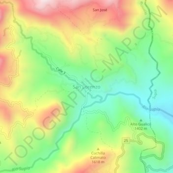 Topografische kaart San Lorenzo, hoogte, reliëf