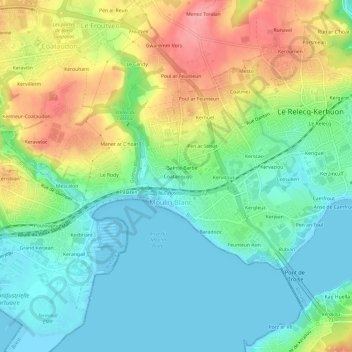 Topografische kaart Coatanguy, hoogte, reliëf
