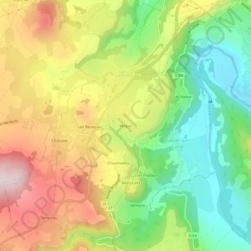 Topografische kaart Malpas, hoogte, reliëf