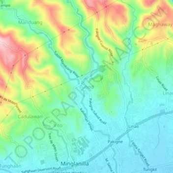 Topografische kaart Tubod, hoogte, reliëf