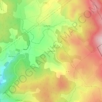 Topografische kaart Le Charzel, hoogte, reliëf