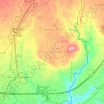 Topografische kaart Sorosoro Ibaba, hoogte, reliëf