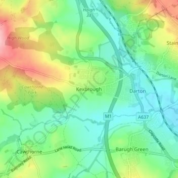 Topografische kaart Kexbrough, hoogte, reliëf