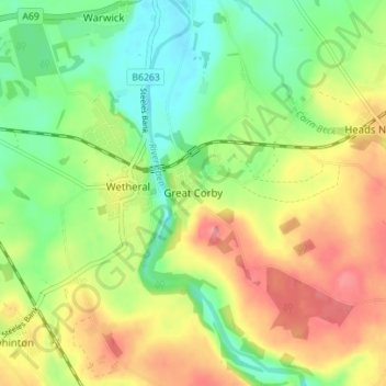 Topografische kaart Great Corby, hoogte, reliëf