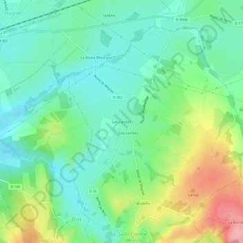 Topografische kaart Les Landes, hoogte, reliëf