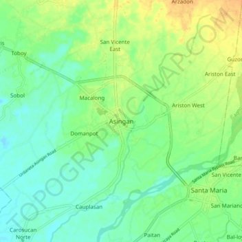 Topografische kaart Asingan, hoogte, reliëf