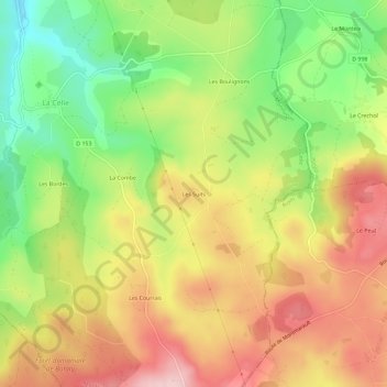 Topografische kaart Les Suits, hoogte, reliëf