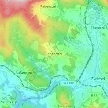 Topografische kaart Innenried, hoogte, reliëf