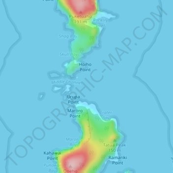Topografische kaart Poor Knights Islands, hoogte, reliëf