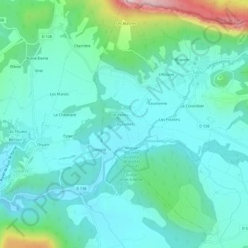 Topografische kaart Les Crotes, hoogte, reliëf