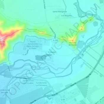 Topografische kaart El Trebal, hoogte, reliëf