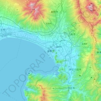 Topografische kaart Numazu, hoogte, reliëf
