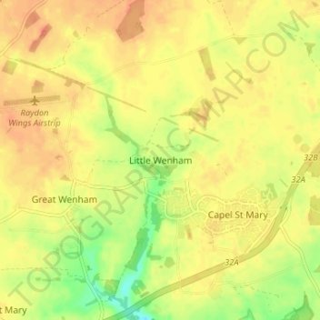 Topografische kaart Little Wenham, hoogte, reliëf