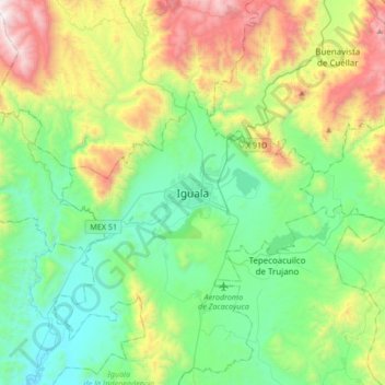 Topografische kaart Iguala, hoogte, reliëf