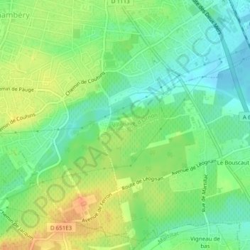 Topografische kaart Couhins, hoogte, reliëf