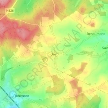 Topografische kaart Ourt, hoogte, reliëf