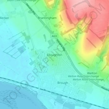 Topografische kaart Elloughton, hoogte, reliëf