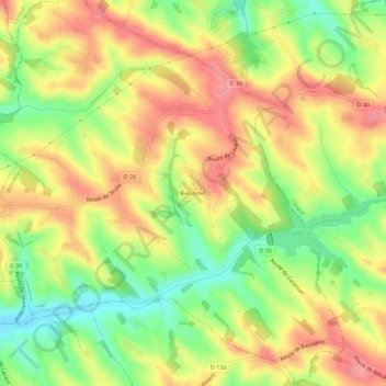 Topografische kaart Belcastel, hoogte, reliëf