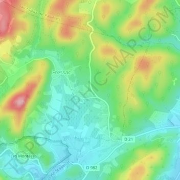 Topografische kaart Mas Intran et Poulitou, hoogte, reliëf