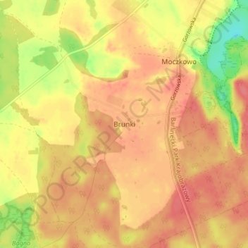 Topografische kaart Brunki, hoogte, reliëf