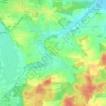 Topografische kaart Ottmaring, hoogte, reliëf