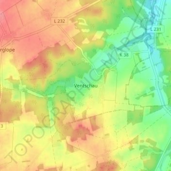 Topografische kaart Ventschau, hoogte, reliëf