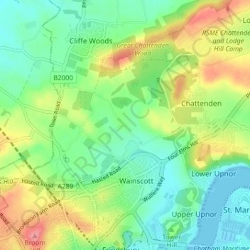 Topografische kaart The Mount, hoogte, reliëf