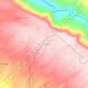 Topografische kaart Tamboboan, hoogte, reliëf