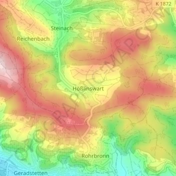 Topografische kaart Hößlinswart, hoogte, reliëf