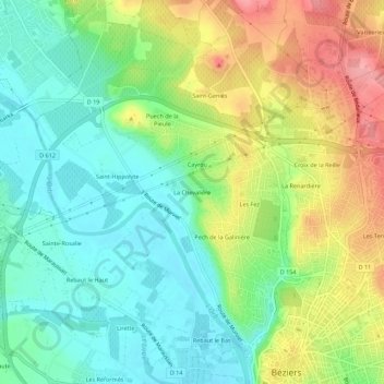 Topografische kaart La Chevalière, hoogte, reliëf