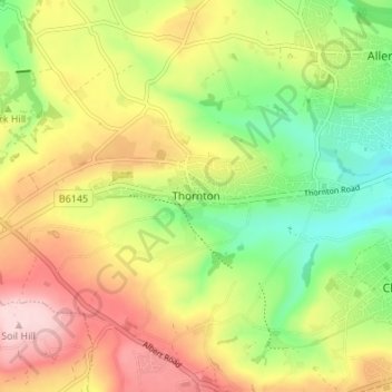 Topografische kaart Thornton, hoogte, reliëf