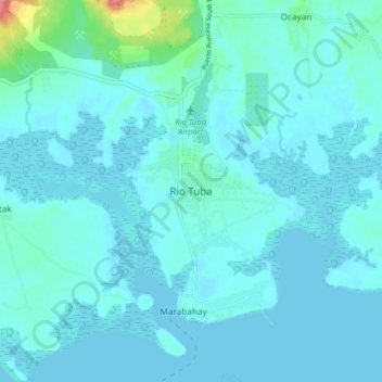 Topografische kaart Rio Tuba, hoogte, reliëf