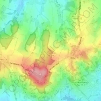 Topografische kaart Hoogberg, hoogte, reliëf