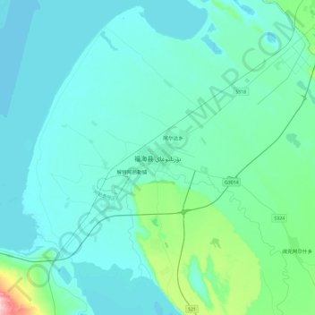 Topografische kaart Fuhai, hoogte, reliëf