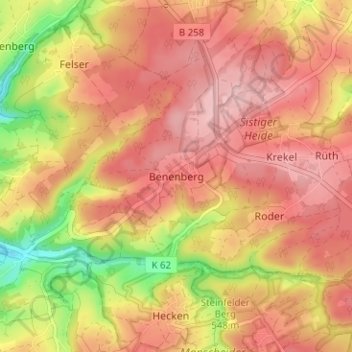 Topografische kaart Benenberg, hoogte, reliëf