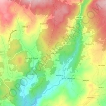 Topografische kaart Portela, hoogte, reliëf