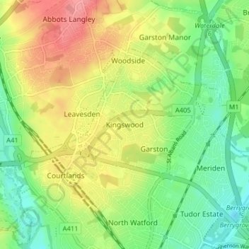 Topografische kaart Kingswood, hoogte, reliëf