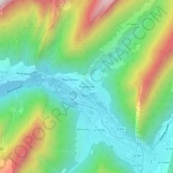 Topografische kaart Thuy-Dessus, hoogte, reliëf