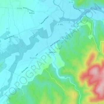 Topografische kaart Aubarine, hoogte, reliëf