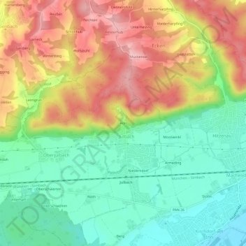 Topografische kaart Höll, hoogte, reliëf