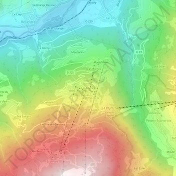 Topografische kaart Les Coches, hoogte, reliëf