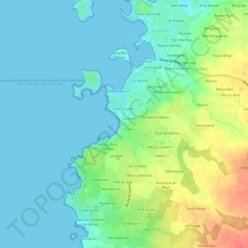 Topografische kaart Keravel, hoogte, reliëf