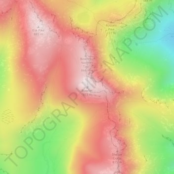 Topografische kaart Bowfell, hoogte, reliëf