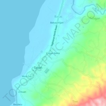 Topografische kaart Cogon Norte, hoogte, reliëf