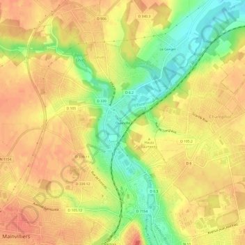 Topografische kaart Ouarville, hoogte, reliëf