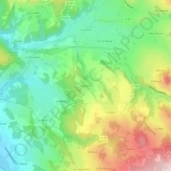 Topografische kaart Auteyrac, hoogte, reliëf