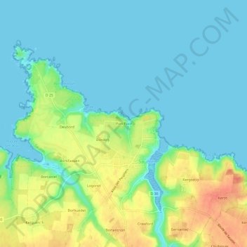 Topografische kaart Port Puce, hoogte, reliëf